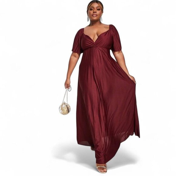 ASOS Curve Dresses & Skirts - ASOS DESIGN Curve Pleated Twist Back Maxi Dress in Oxblood